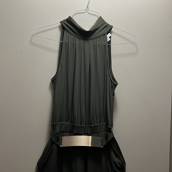 Olive green halter top retro style jumpsuit. - Picture 2 of 5